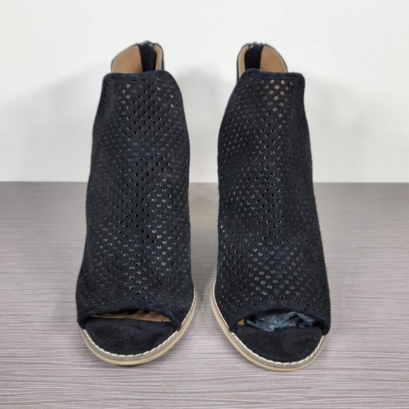 Susina Kinston Peep Toe Perforated Wedge Bootie, Black Suede, Size 9.5 & 10 - Picture 2 of 10